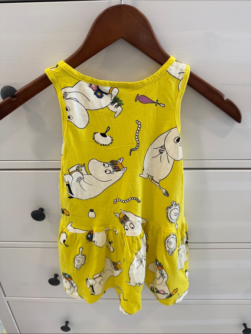 Girls' Moomin Characters Print Casual Sleeveless Yellow Summer Dress Size 100cm - Picture 3 of 7